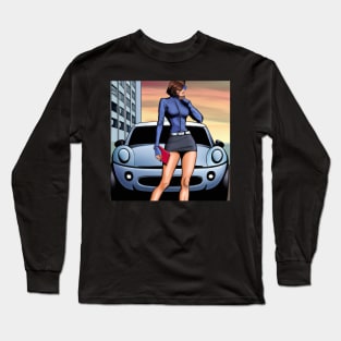 Comic Book Woman Standing with Car Long Sleeve T-Shirt